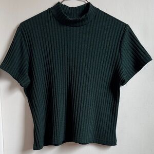Fashion Bug Ribbed Dark Green Mock Neck Top
